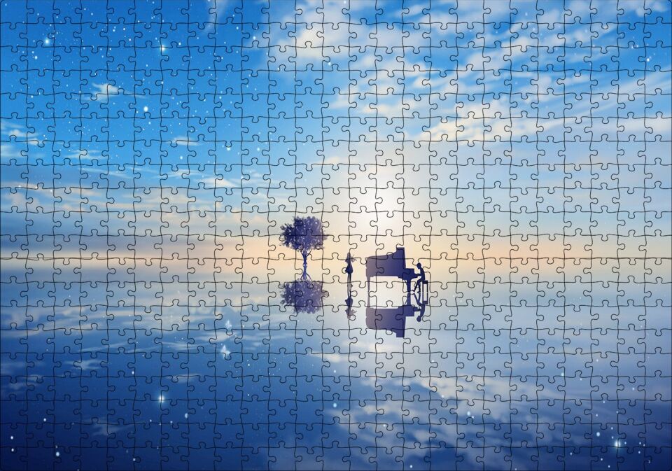 Fantastik Ortam Piyanist ve Kemancı Kız Puzzle Yapboz MDF Ahşap 500 Parça 49 cm X 68 cm