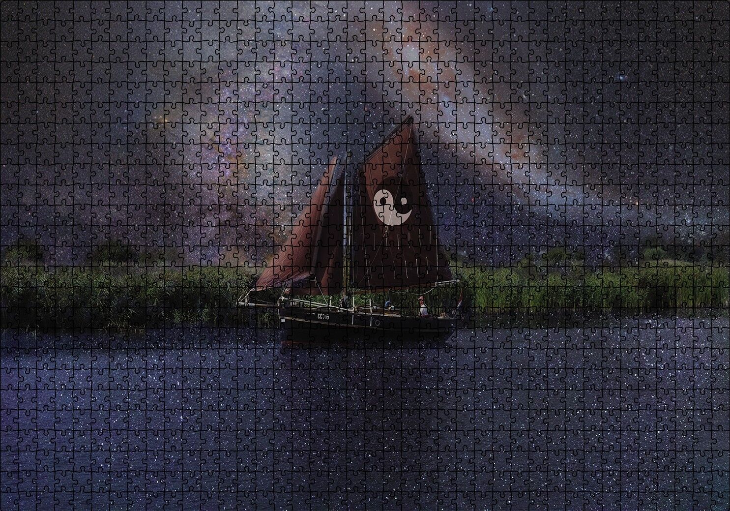 Denge İşaretli Yelkenli Gemi Puzzle Yapboz MDF Ahşap 1000 Parça 49 cm X 68 cm