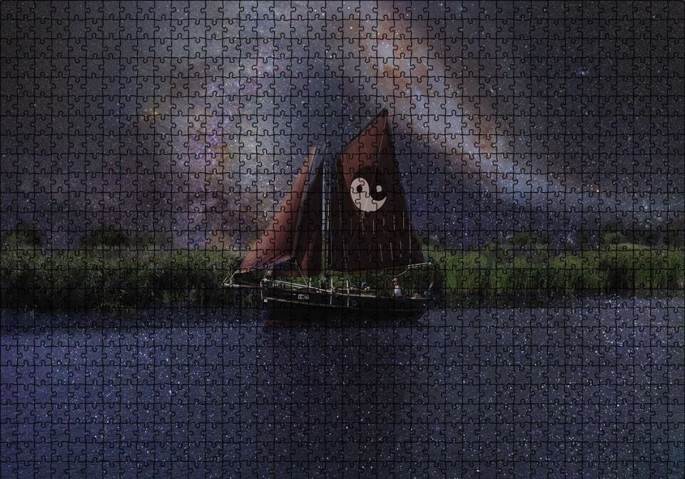 Denge İşaretli Yelkenli Gemi Puzzle Yapboz MDF Ahşap 1000 Parça 49 cm X 68 cm