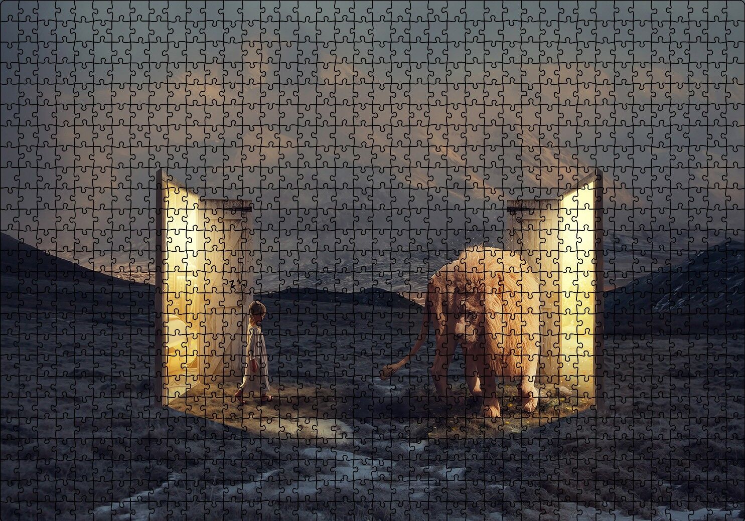 Uyurgezer Kız ve Narnia Aslanı Puzzle Yapboz MDF Ahşap 1000 Parça 49 cm X 68 cm