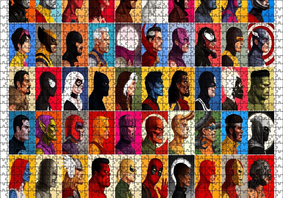 Tüm Süper Kahramanlar Vesikalık Puzzle Yapboz MDF Ahşap 1000 Parça 49 cm X 68 cm