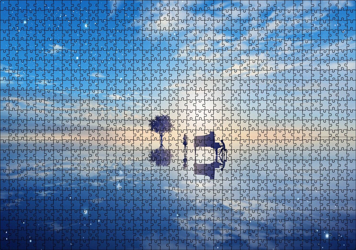 Fantastik Ortam Piyanist ve Kemancı Kız Puzzle Yapboz MDF Ahşap 1000 Parça 49 cm X 68 cm