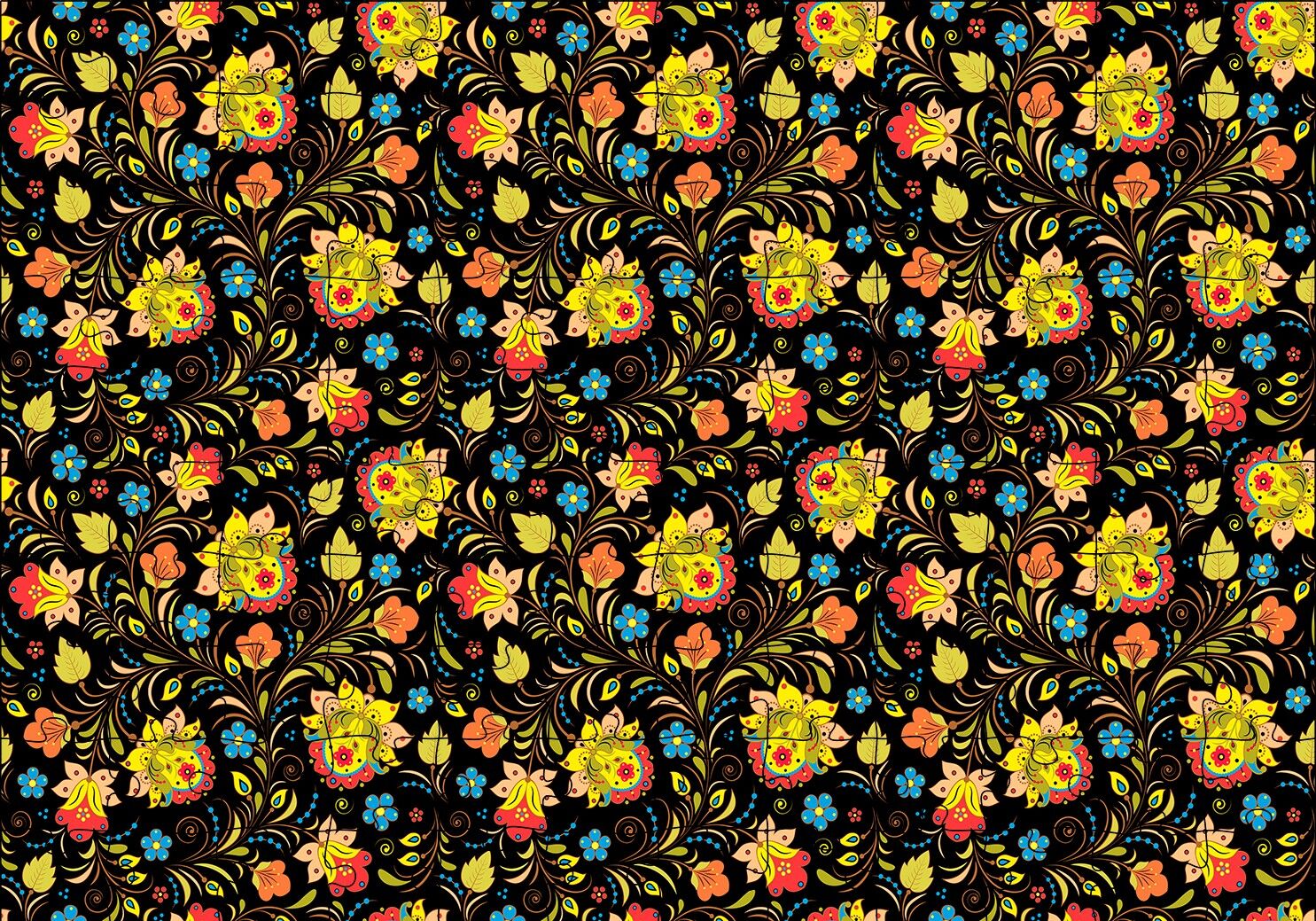 Rus Stili Çiçek Desenleri Puzzle Yapboz MDF Ahşap