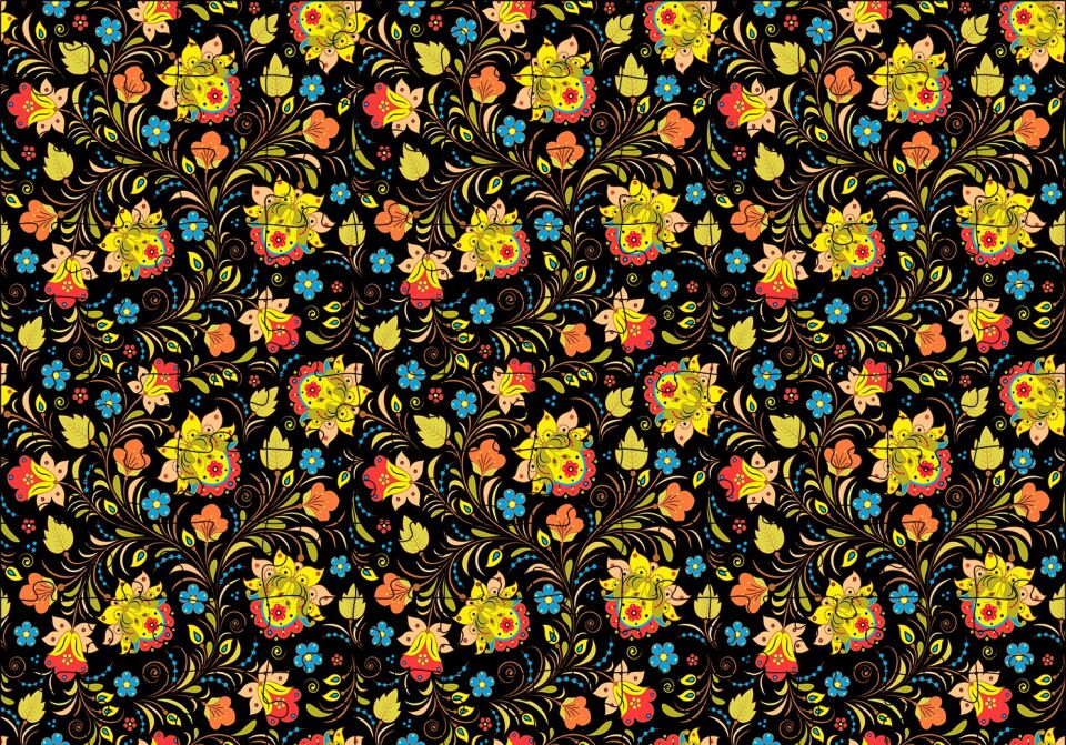 Rus Stili Çiçek Desenleri Puzzle Yapboz MDF Ahşap