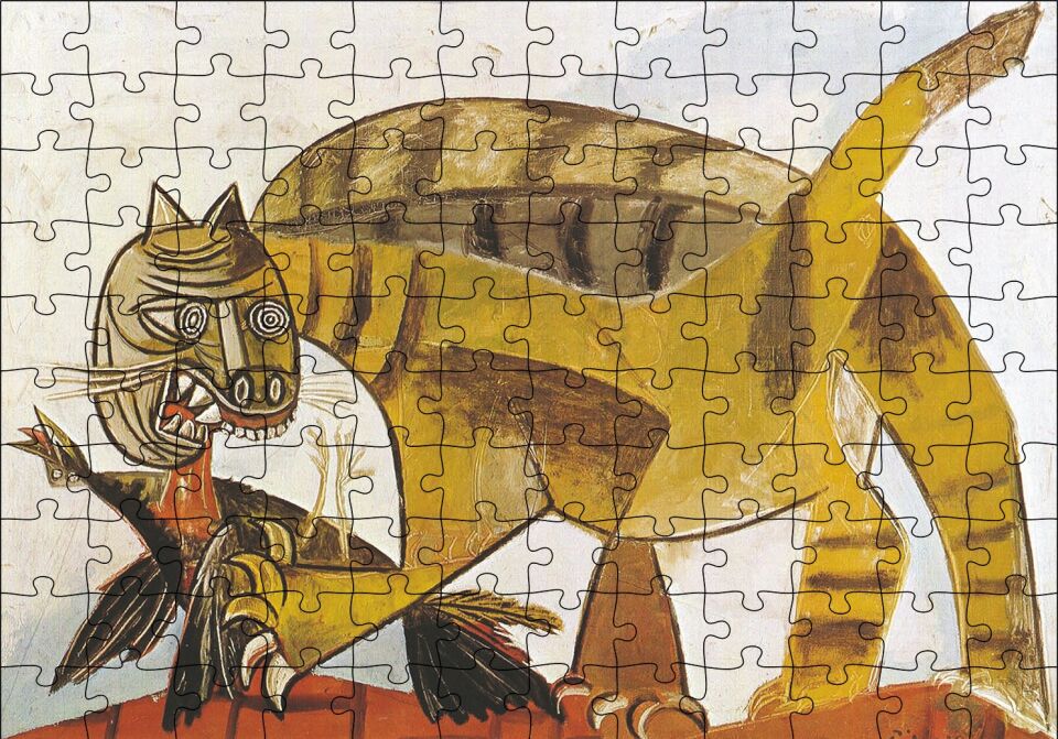 Cat Catching a Bird, 1939 by Pablo Picasso Puzzle Yapboz MDF Ahşap 120 Parça 24 cm X 34 cm