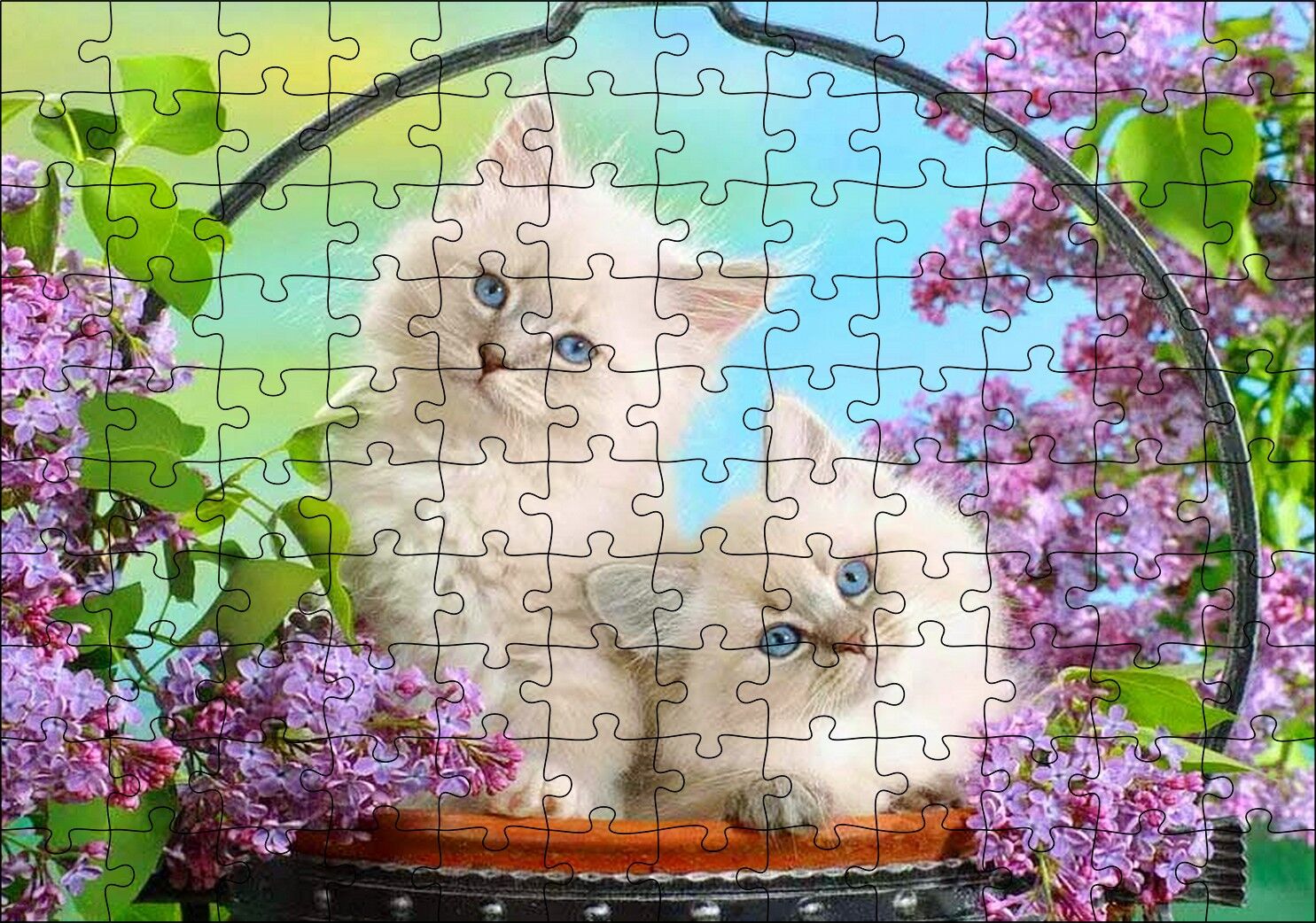 Çiçek Ve Sevimli Kediler Puzzle Yapboz MDF Ahşap 120 Parça 24 cm X 34 cm