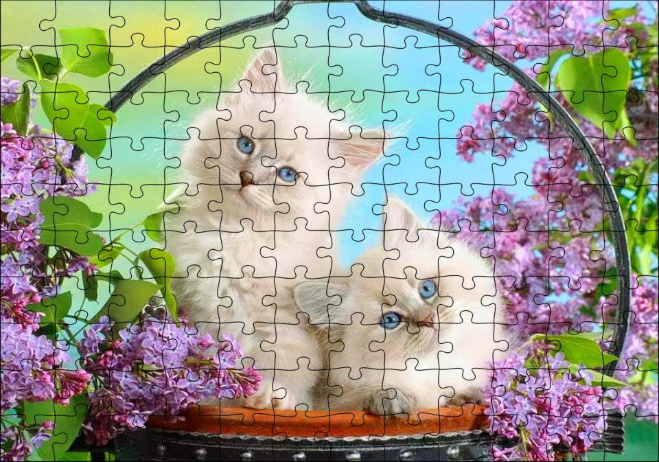Çiçek Ve Sevimli Kediler Puzzle Yapboz MDF Ahşap 120 Parça 24 cm X 34 cm