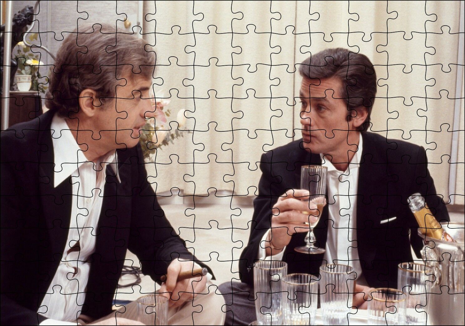 Jean Paul Belmondo ve Alain Delon Puzzle Yapboz MDF Ahşap 120 Parça 24 cm X 34 cm