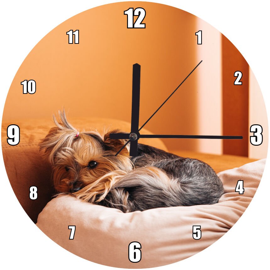 Minder Üzerinde Kıvrılan Kahverengi Köpek Mdf Ahşap Duvar Saati 30 cm Çap