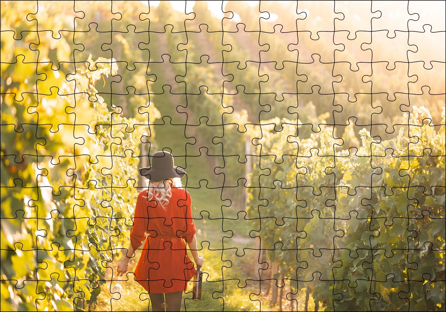 Şarap Üreticisi Kadın Üzüm Bağlarında Görsel Puzzle Yapboz MDF Ahşap