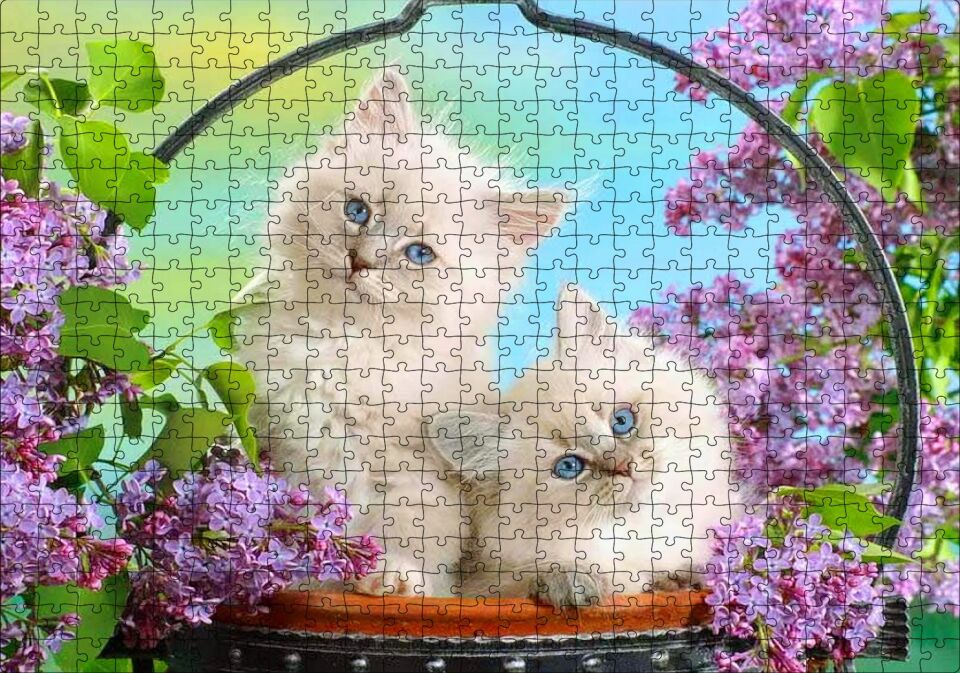 Çiçek Ve Sevimli Kediler Puzzle Yapboz MDF Ahşap 500 Parça 49 cm X 68 cm