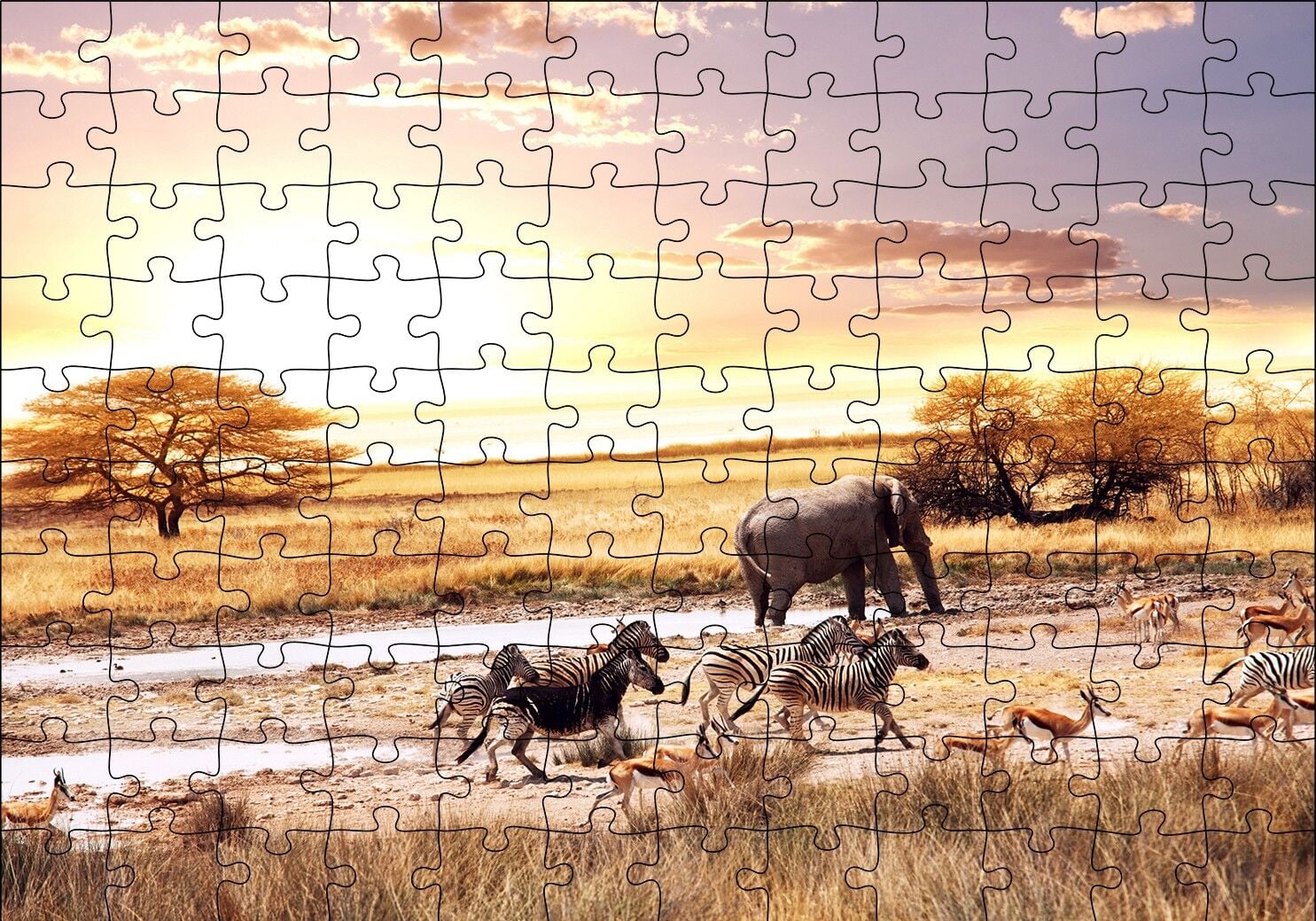Savanada Filler Zebralar ve Antiloplar Puzzle Yapboz MDF Ahşap