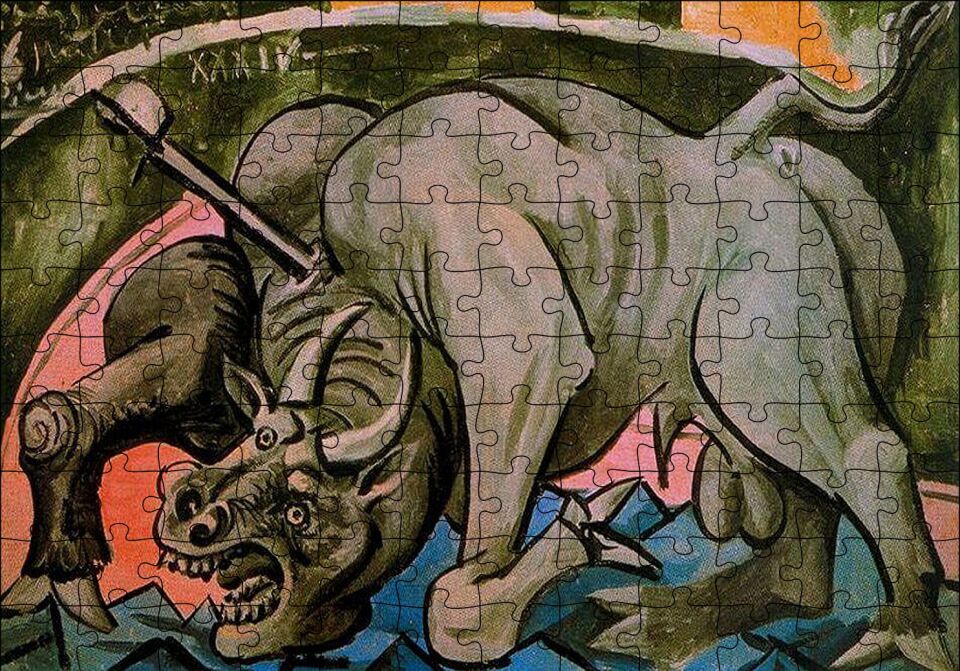 Dying Bull, 1934 by Pablo Picasso Puzzle Yapboz MDF Ahşap 120 Parça 24 cm X 34 cm
