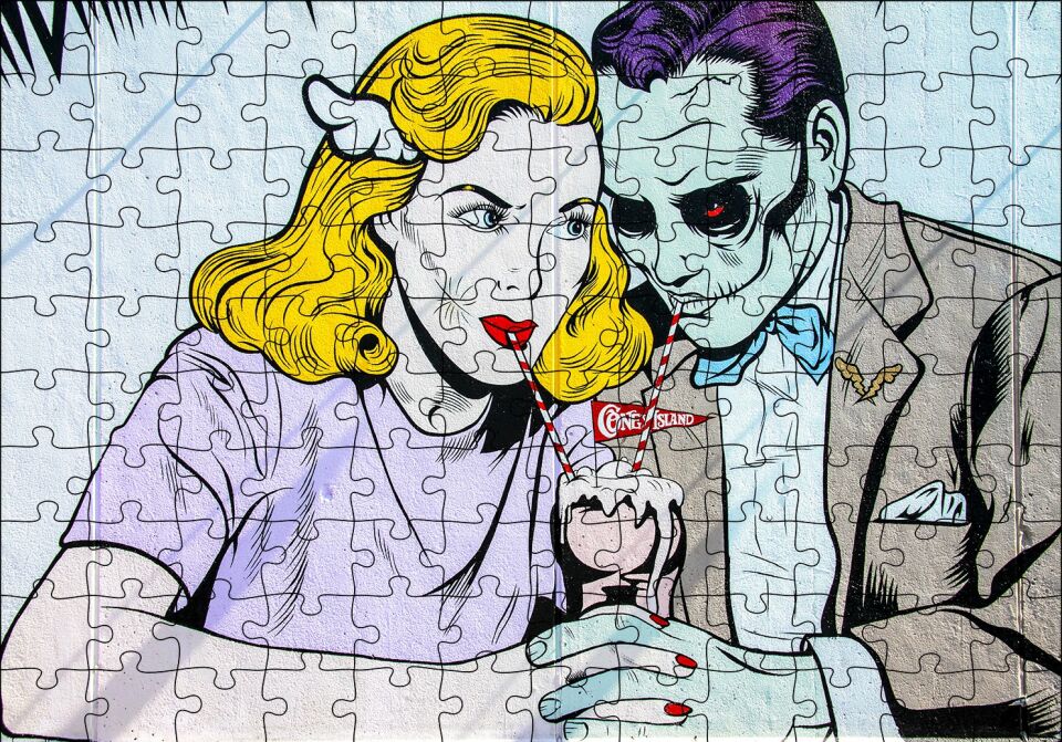 Joker ve Harley Quinn Vintage Puzzle Yapboz MDF Ahşap