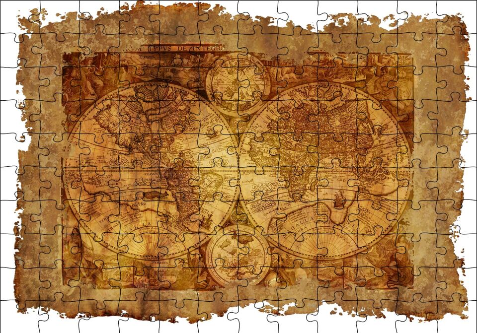 Latince Eski Dünya Haritası Puzzle Yapboz MDF Ahşap 120 Parça 24 cm X 34 cm