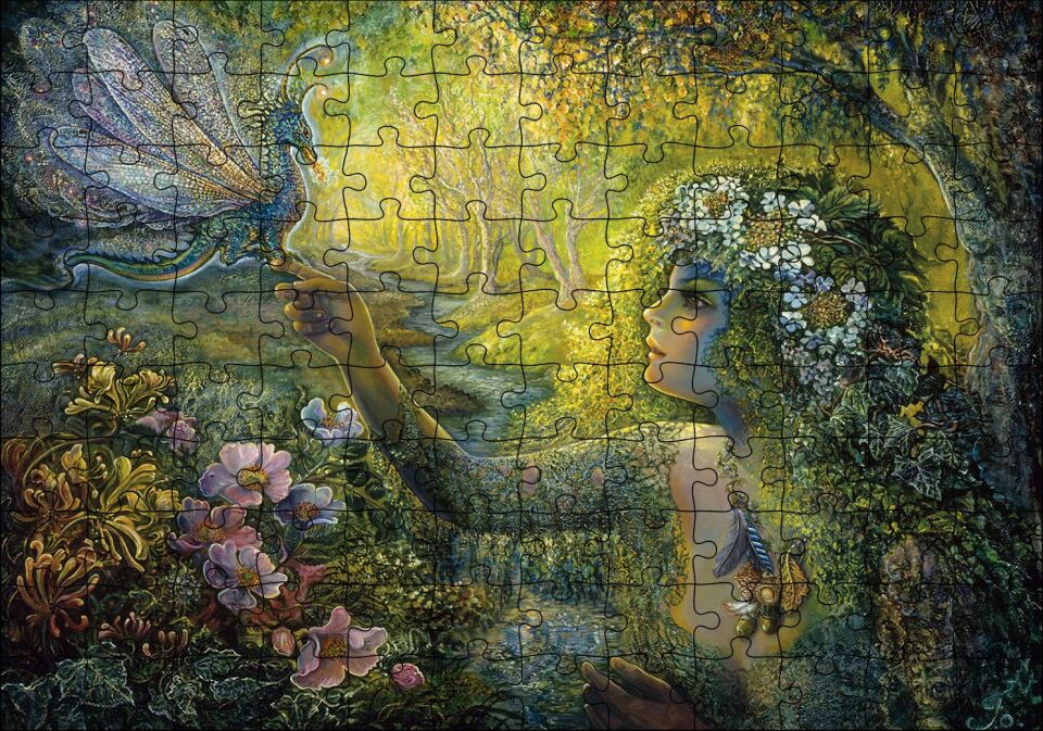 Orman Kız ve Bebek Ejderha Mistik Tablo Puzzle Yapboz MDF Ahşap 120 Parça 24 cm X 34 cm