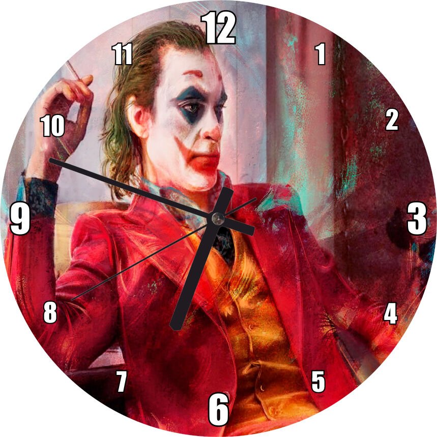 Joker 2019 Film DC Çizgi Görseli Mdf Ahşap Duvar Saati 30 cm Çap