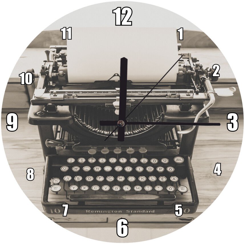 Remington Eski Daktilo Mdf Ahşap Duvar Saati 50 cm Çap