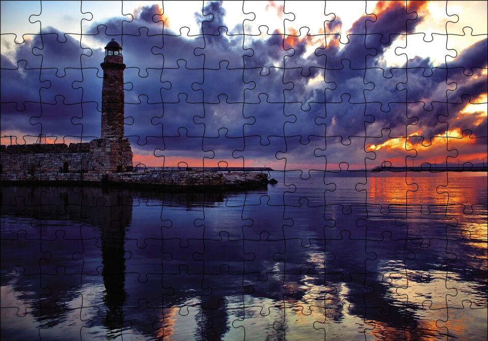 Deniz Feneri Gün Batımı Puzzle Yapboz MDF Ahşap