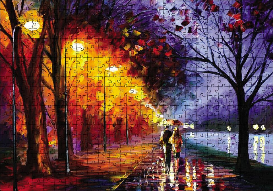 Yağmurda Yürüyen Çift Puzzle Yapboz MDF Ahşap 500 Parça 49 cm X 68 cm