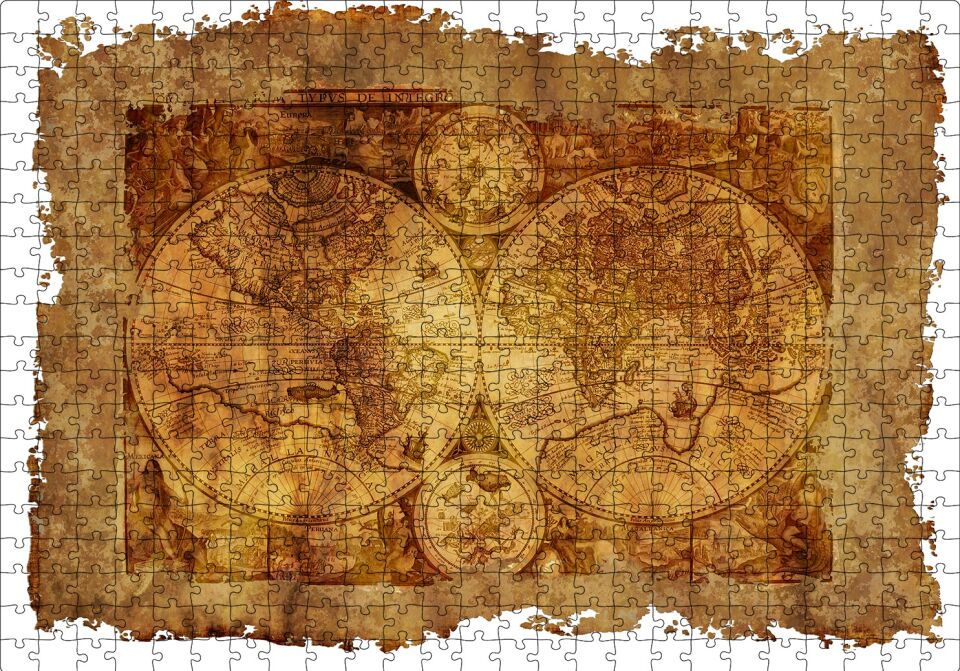 Latince Eski Dünya Haritası Puzzle Yapboz MDF Ahşap 500 Parça 49 cm X 68 cm
