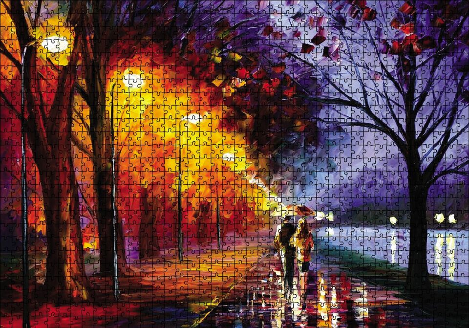 Yağmurda Yürüyen Çift Puzzle Yapboz MDF Ahşap 1000 Parça 49 cm X 68 cm
