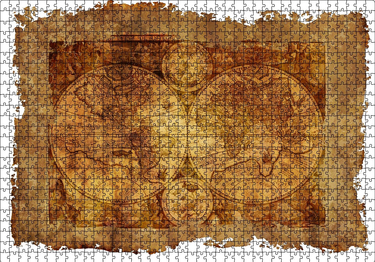 Latince Eski Dünya Haritası Puzzle Yapboz MDF Ahşap 1000 Parça 49 cm X 68 cm