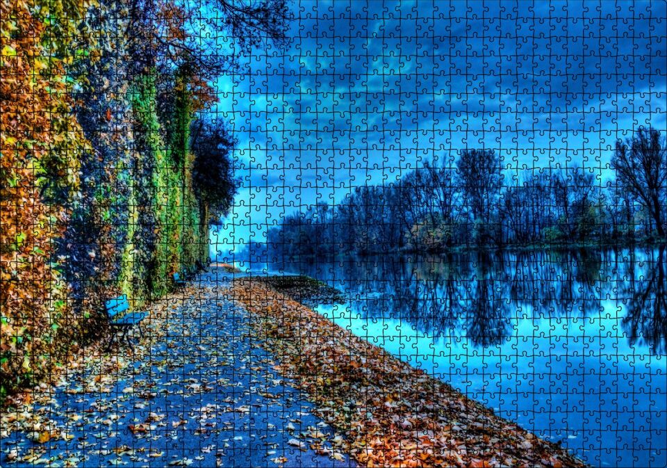 Doğa Sonbahar Göl Kıyısı Puzzle Yapboz MDF Ahşap 1000 Parça 49 cm X 68 cm