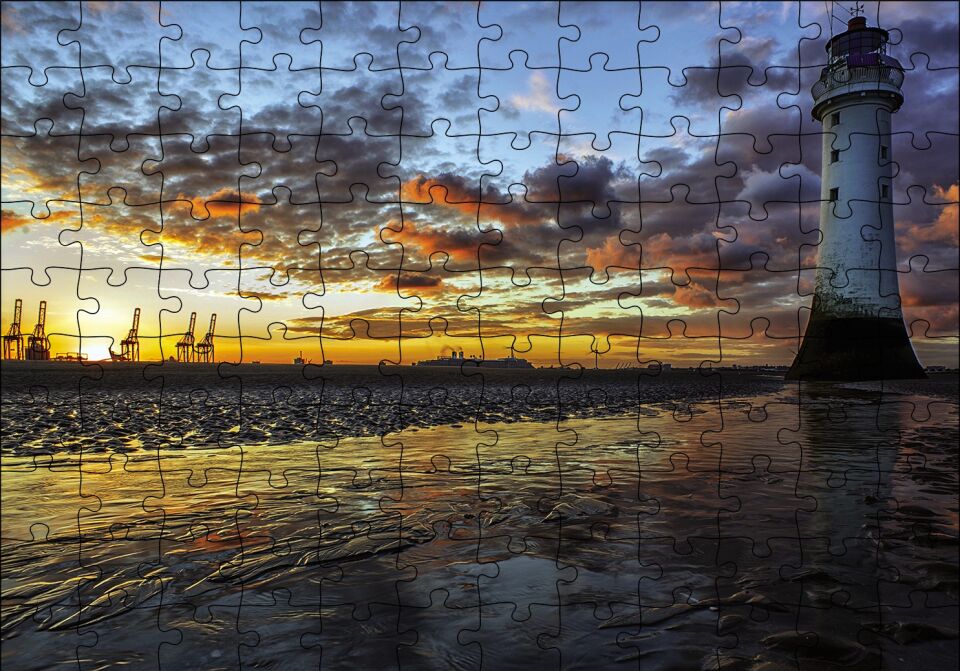 Deniz Feneri Liman Puzzle Yapboz MDF Ahşap