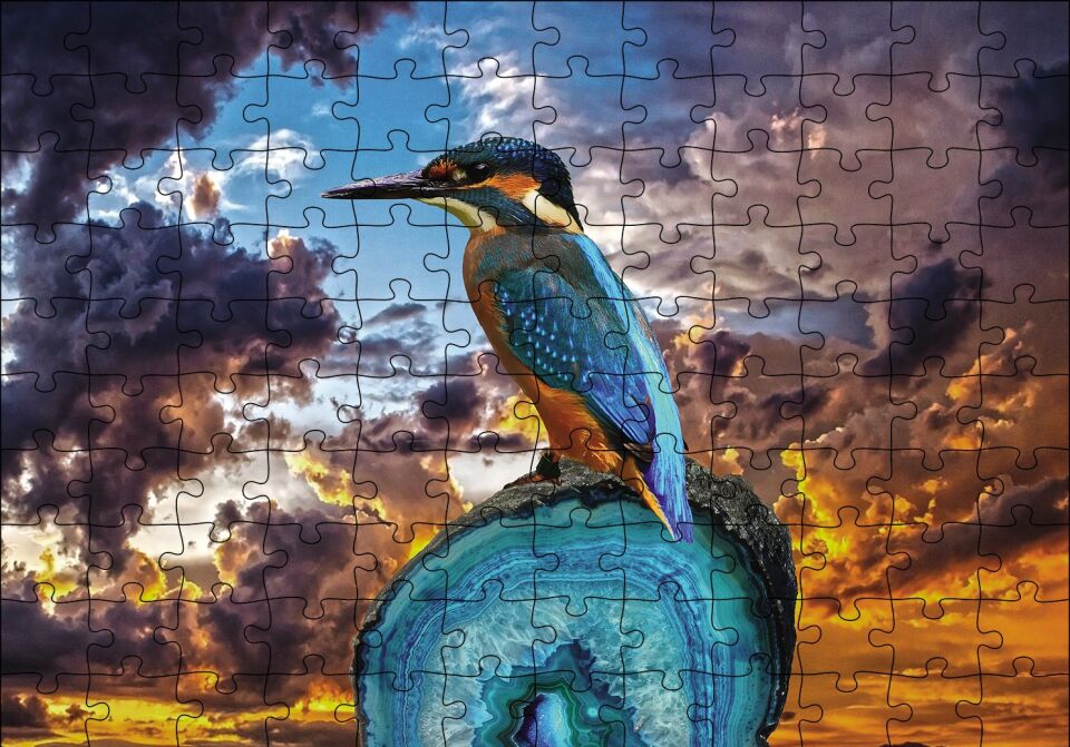Gün Batımı Yalı Çapkını Kuş Puzzle Yapboz MDF Ahşap 120 Parça 24 cm X 34 cm