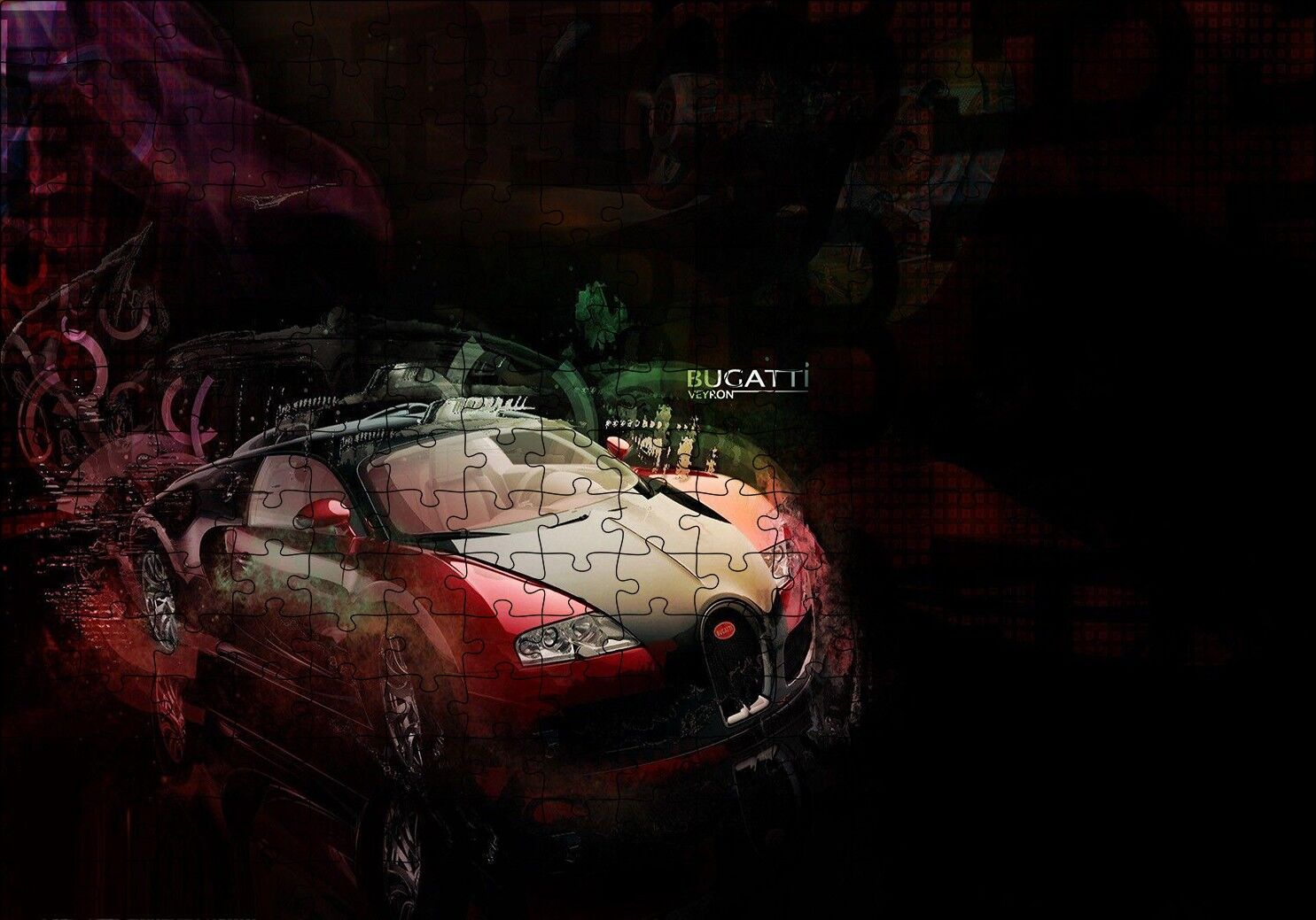 Bugatti Veyron Karanlık Arka Plan Puzzle Yapboz MDF Ahşap 255 Parça 34 cm X 49 cm