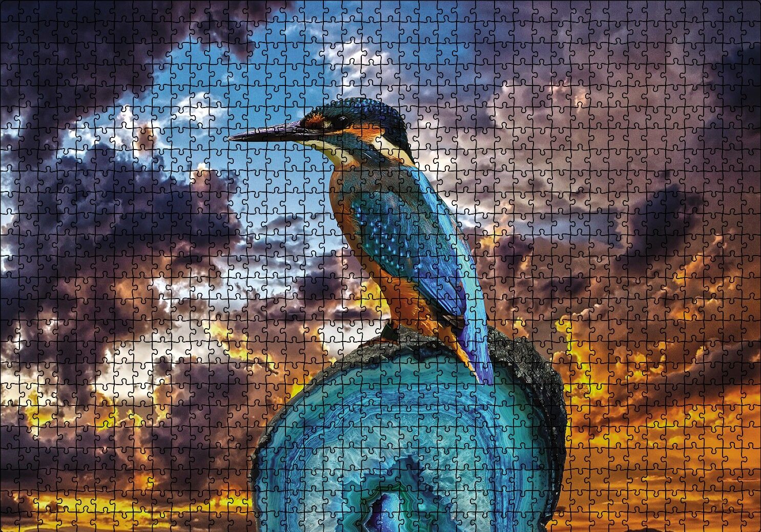Gün Batımı Yalı Çapkını Kuş Puzzle Yapboz MDF Ahşap 1000 Parça 49 cm X 68 cm