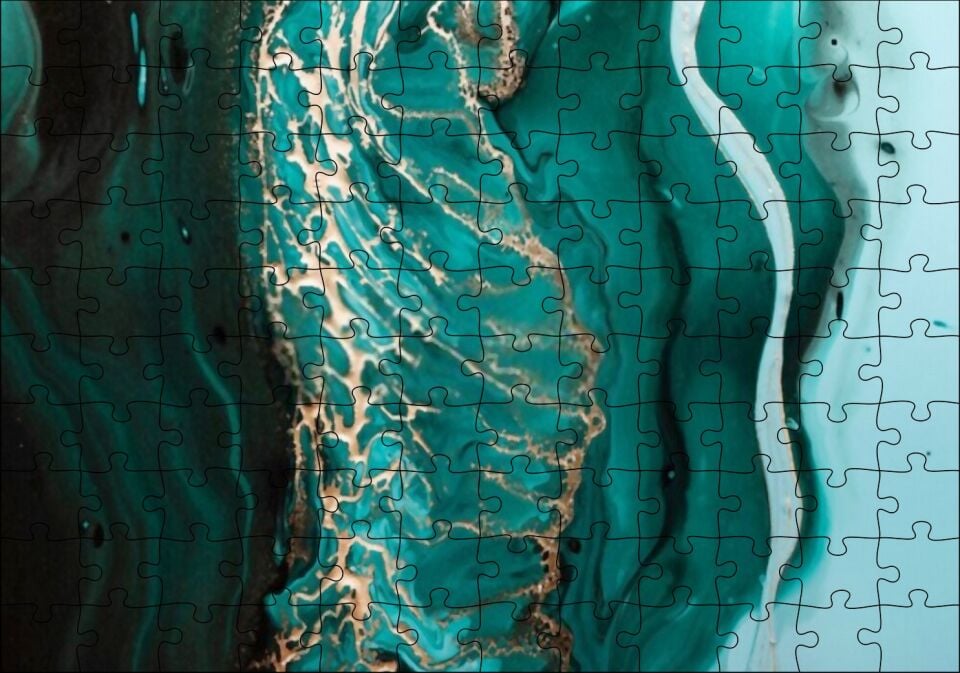 Altın Damarlı Yeşil Doku Puzzle Yapboz MDF Ahşap