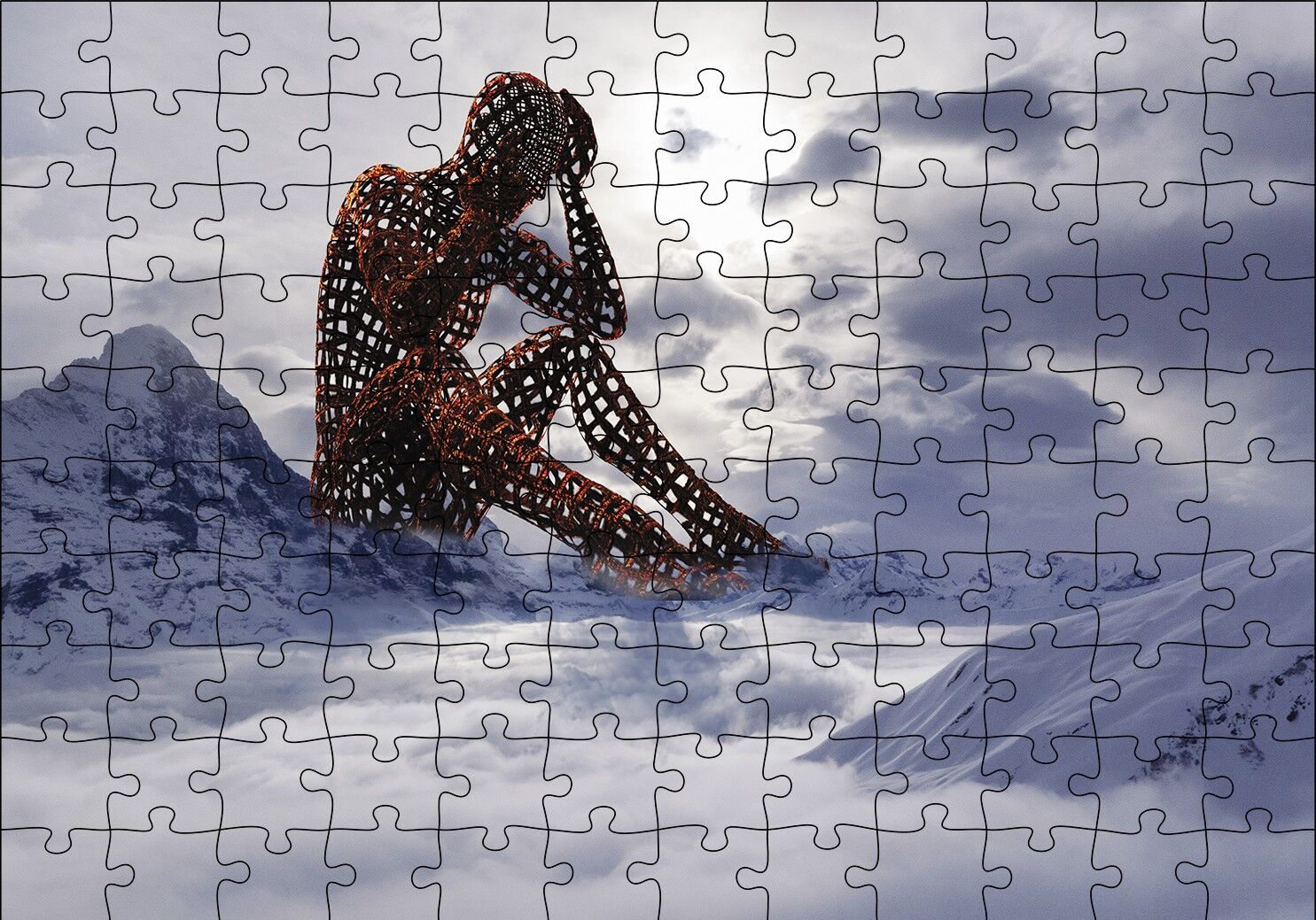 Yalnız Düşünen İnsan Figürü Puzzle Yapboz MDF Ahşap 120 Parça 24 cm X 34 cm