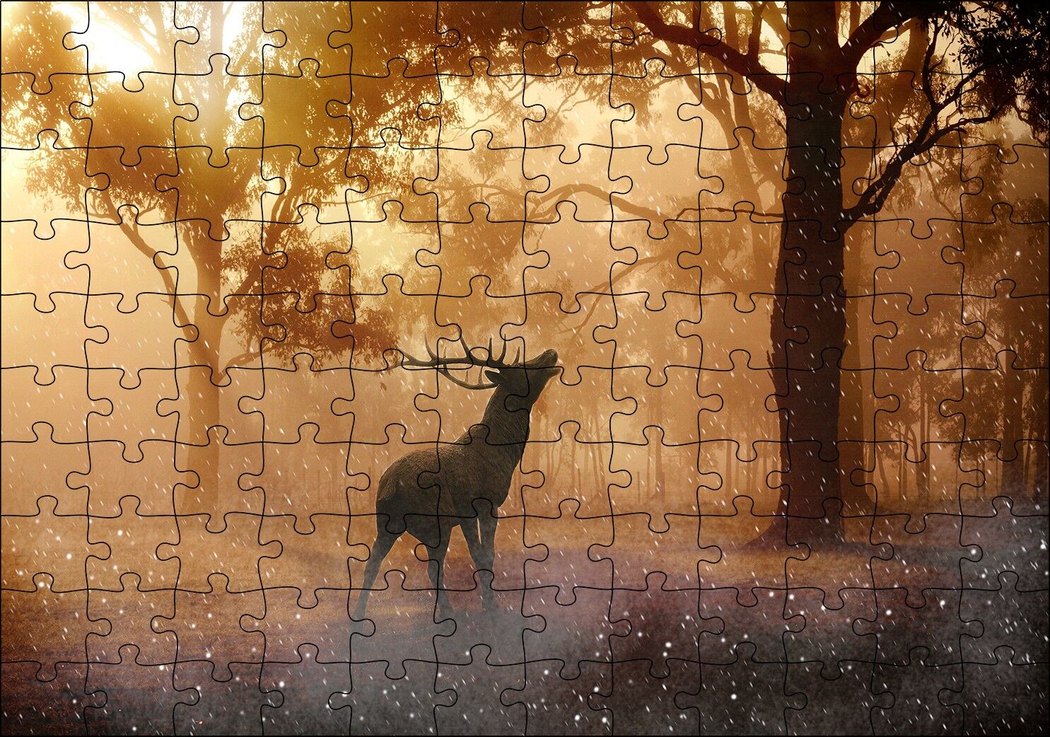 Mistik Orman Güneş Işıkları ve Geyik Puzzle Yapboz MDF Ahşap 120 Parça 24 cm X 34 cm