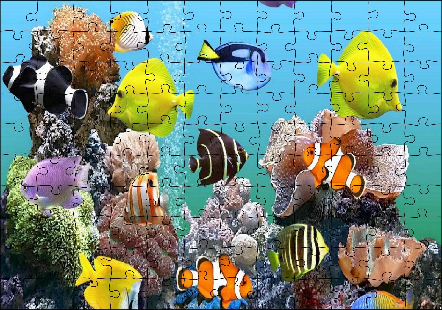 Deniz Akvaryumu ve Rengarenk Balıklar Puzzle Yapboz MDF Ahşap 120 Parça 24 cm X 34 cm