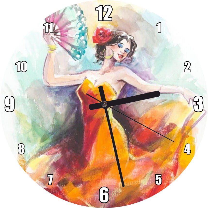 Turuncu Elbiseli Dans Eden Neşeli Kadın  Mdf Ahşap Duvar Saati