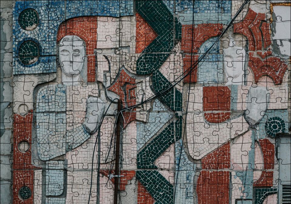 Tarihi Duvar Mozaiği Adam ve Kadın Puzzle Yapboz MDF Ahşap