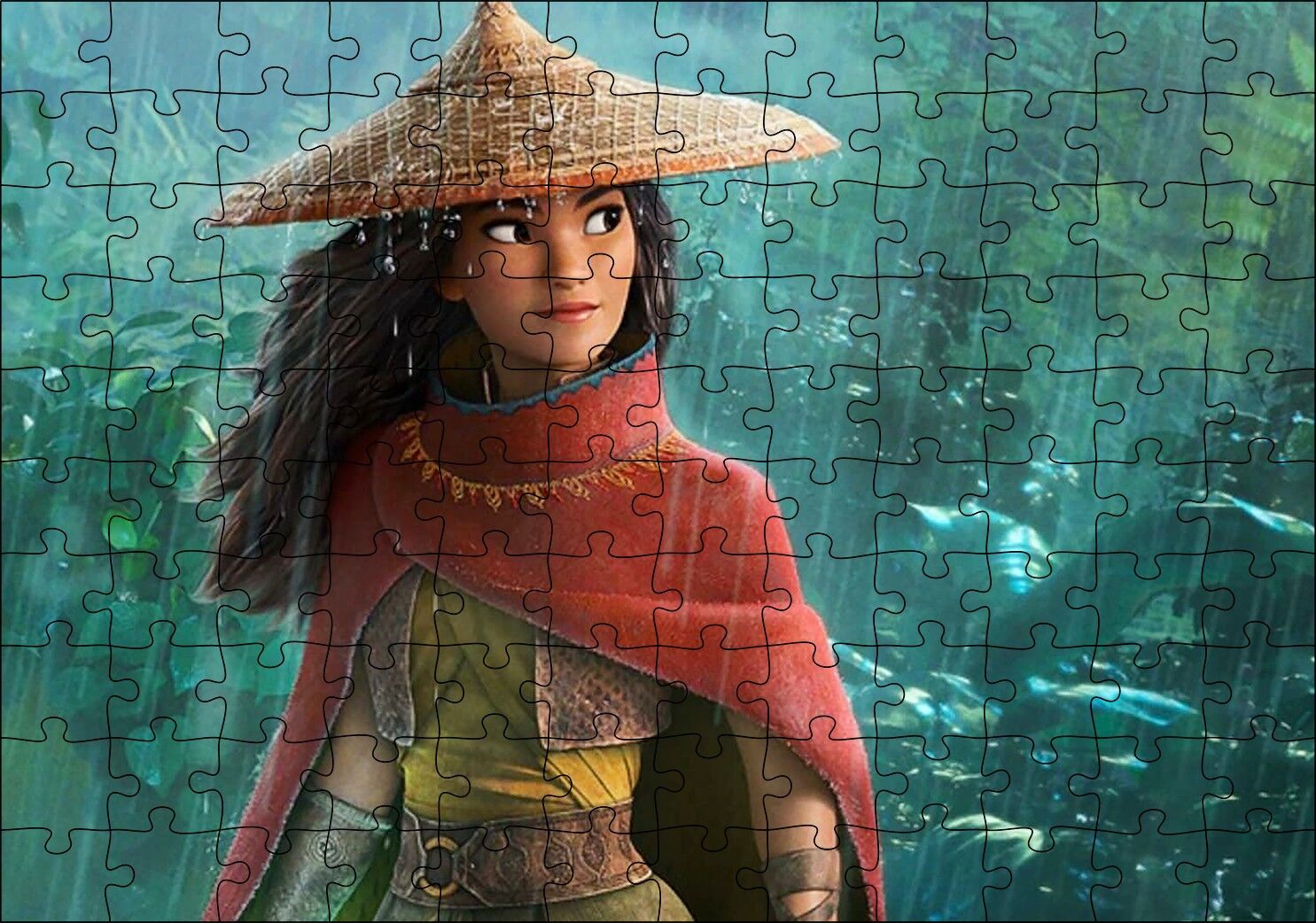 Raya ve Son Ejderha Yağmurda Görseli Puzzle Yapboz MDF Ahşap