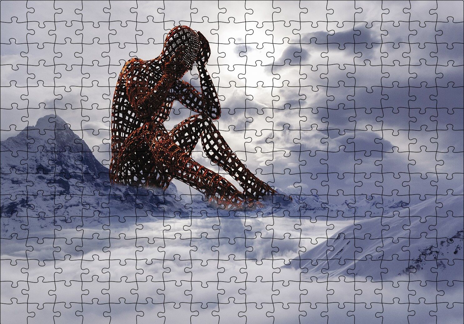 Yalnız Düşünen İnsan Figürü Puzzle Yapboz MDF Ahşap 255 Parça 34 cm X 49 cm