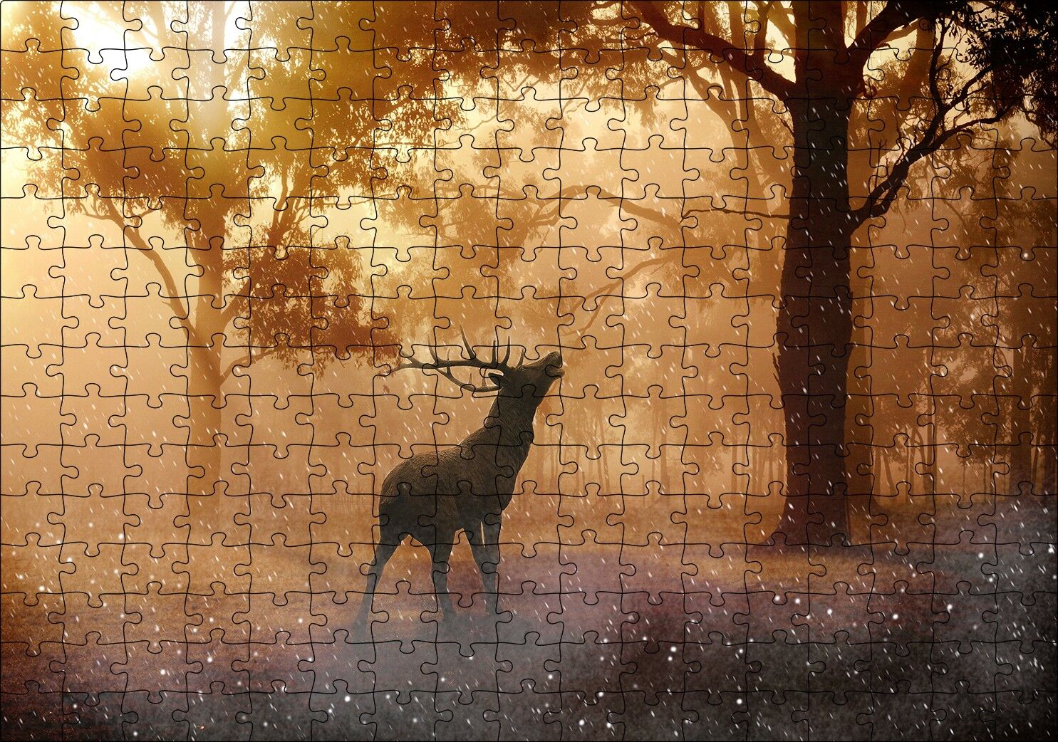 Mistik Orman Güneş Işıkları ve Geyik Puzzle Yapboz MDF Ahşap 255 Parça 34 cm X 49 cm