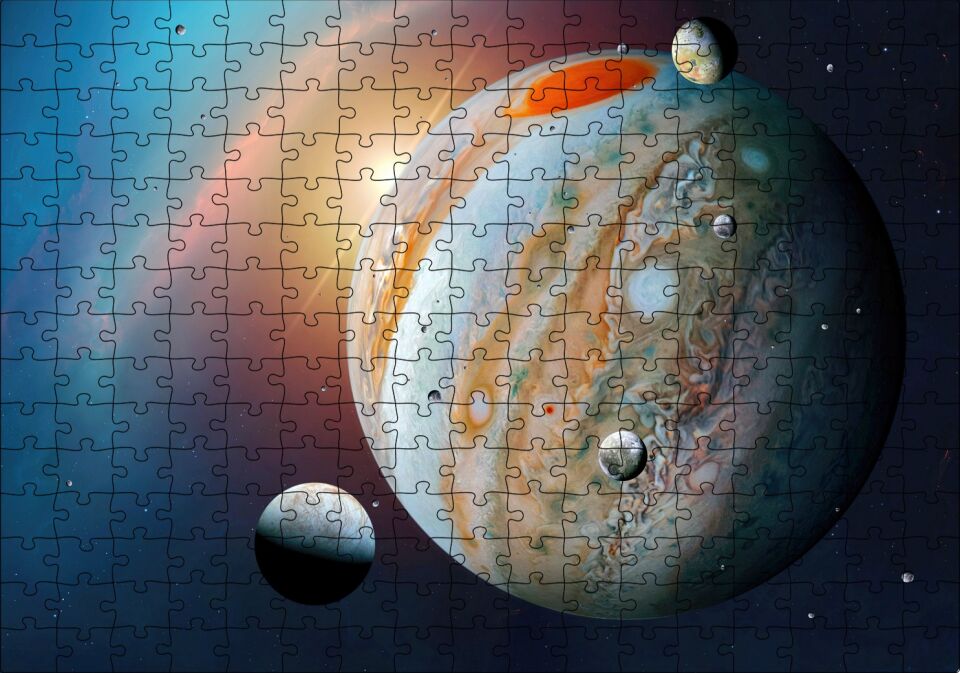 Jüpiter ve Uyduları Puzzle Yapboz MDF Ahşap 255 Parça 34 cm X 49 cm