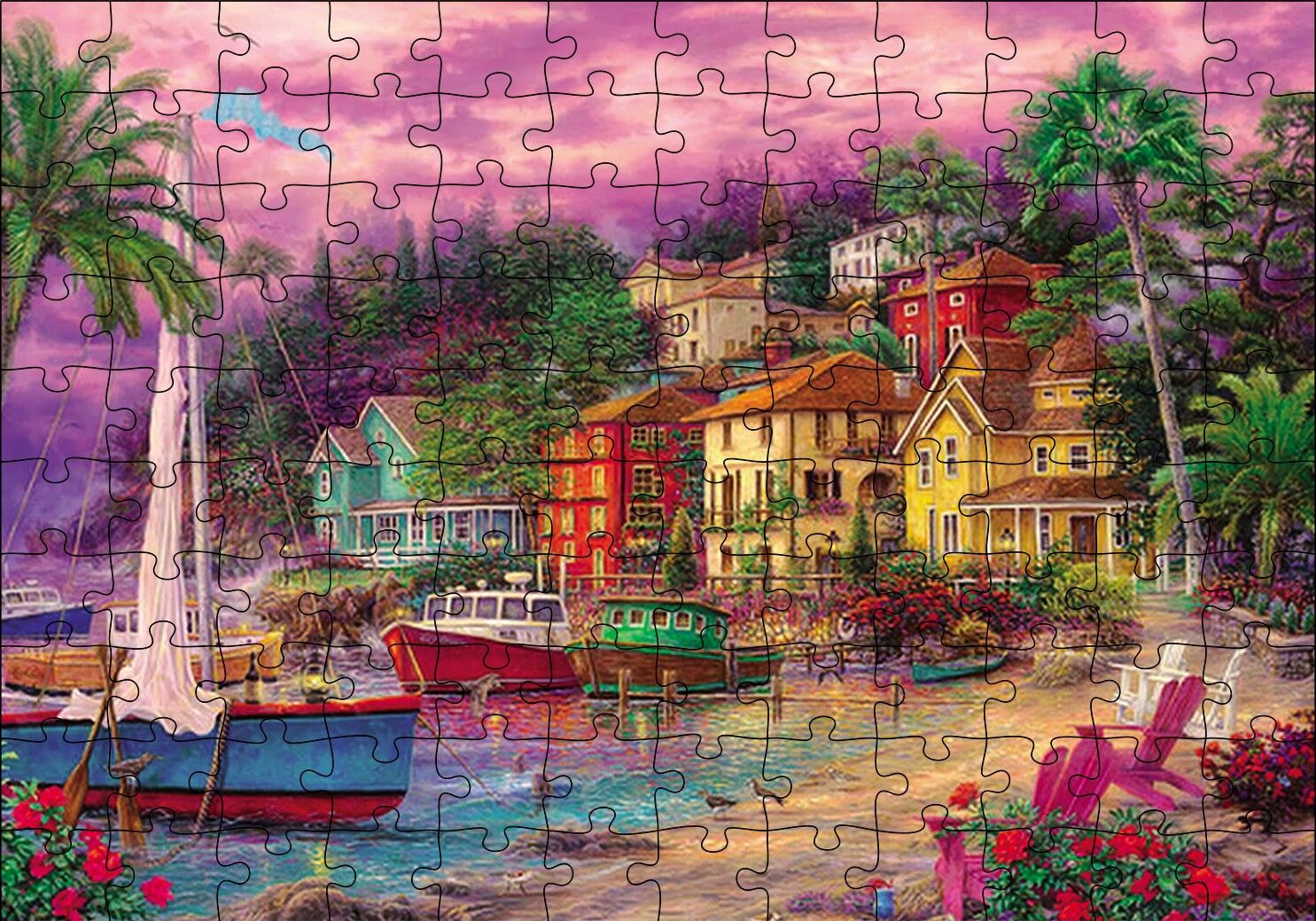 Deniz Kıyısında Yaşam Ev Puzzle Yapboz MDF Ahşap