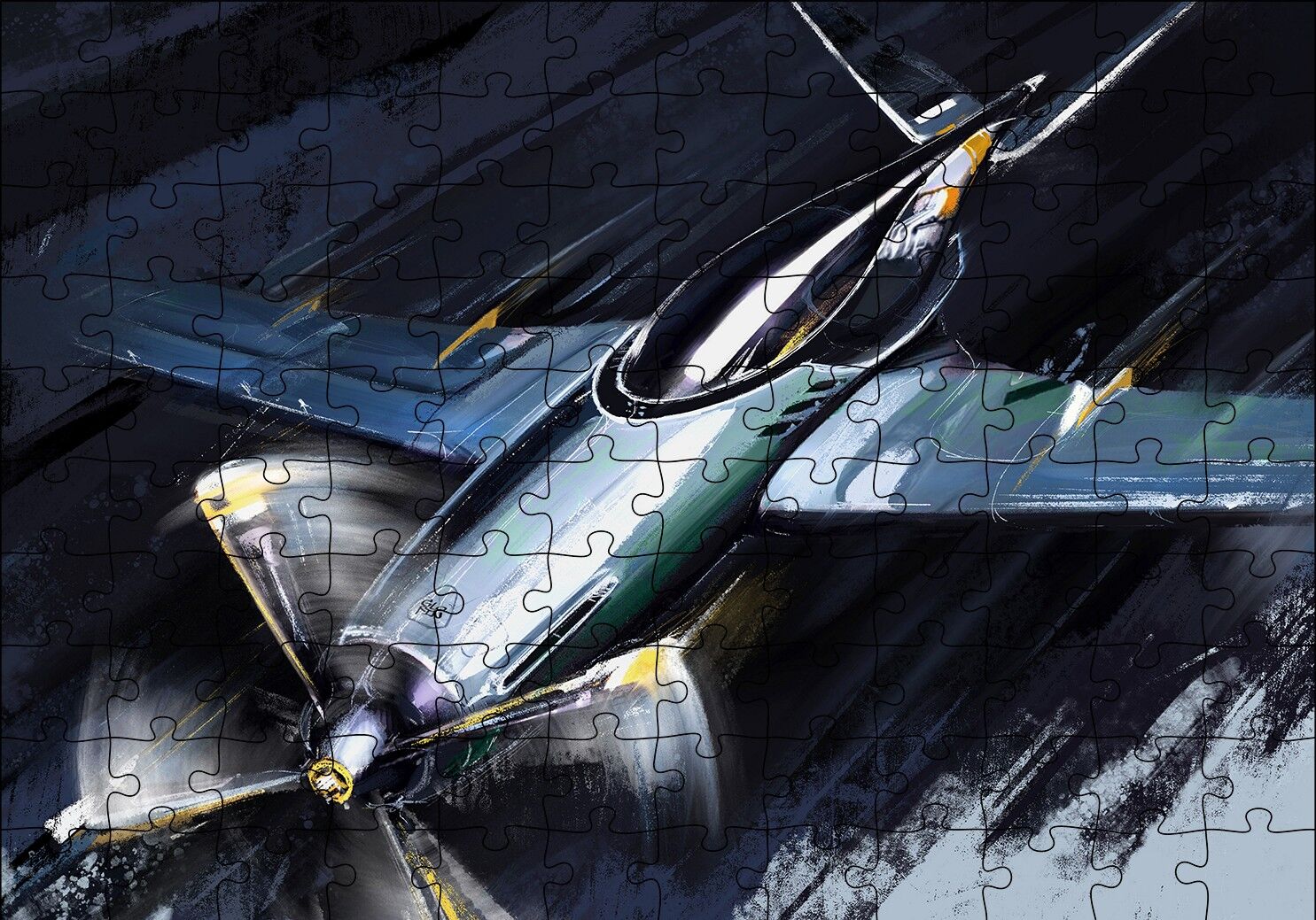 Tek Motorlu Uçak İllüstrasyon Puzzle Yapboz MDF Ahşap