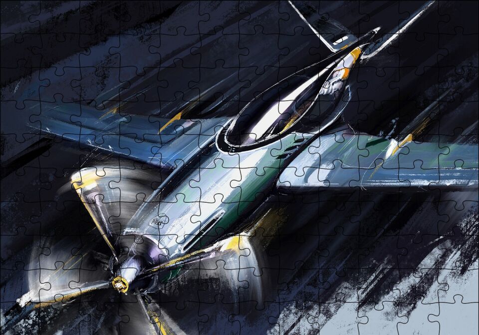 Tek Motorlu Uçak İllüstrasyon Puzzle Yapboz MDF Ahşap