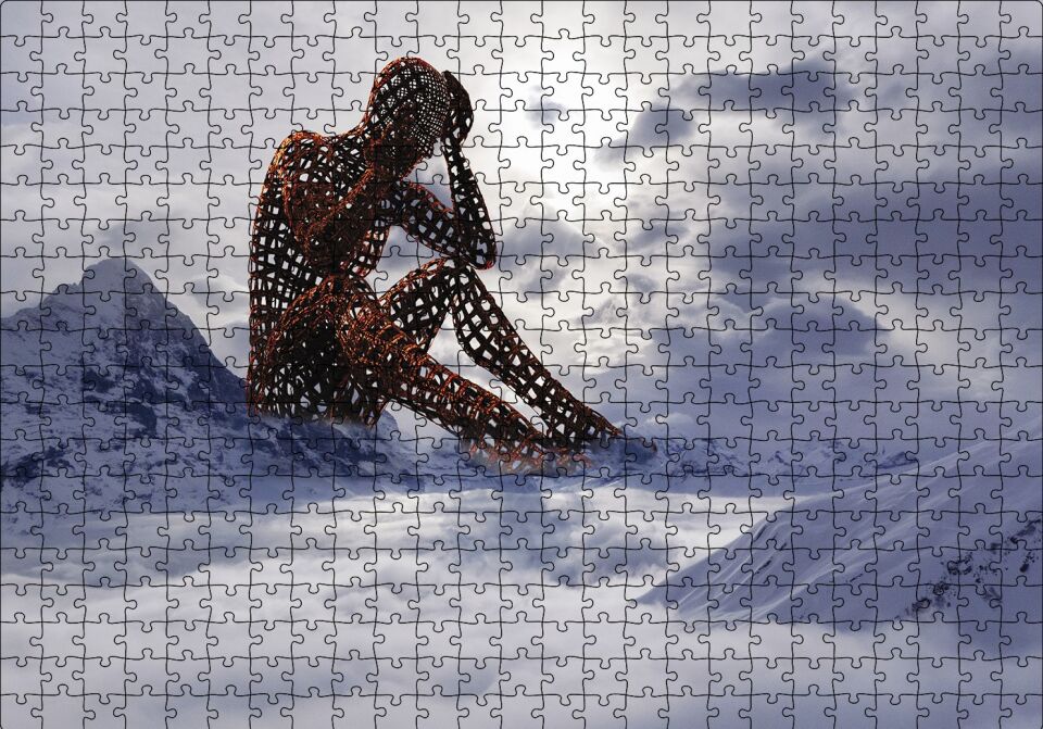 Yalnız Düşünen İnsan Figürü Puzzle Yapboz MDF Ahşap 500 Parça 49 cm X 68 cm