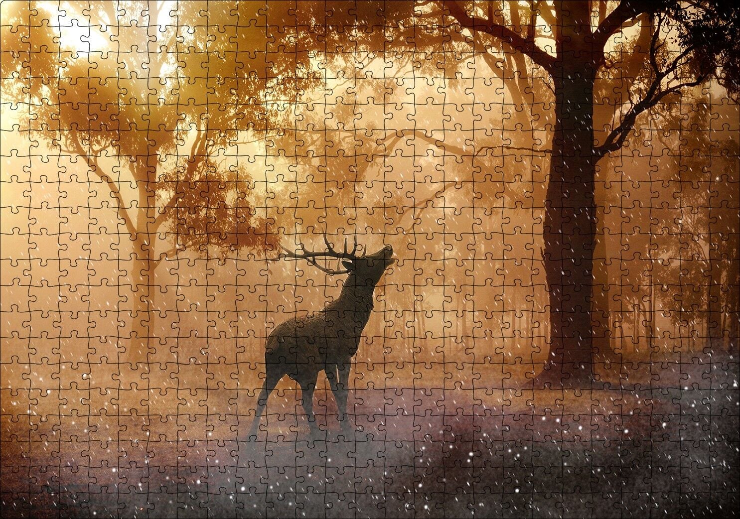 Mistik Orman Güneş Işıkları ve Geyik Puzzle Yapboz MDF Ahşap 500 Parça 49 cm X 68 cm