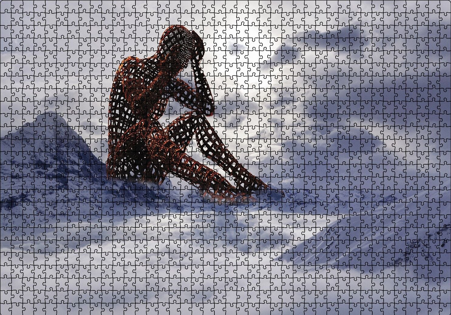 Yalnız Düşünen İnsan Figürü Puzzle Yapboz MDF Ahşap 1000 Parça 49 cm X 68 cm