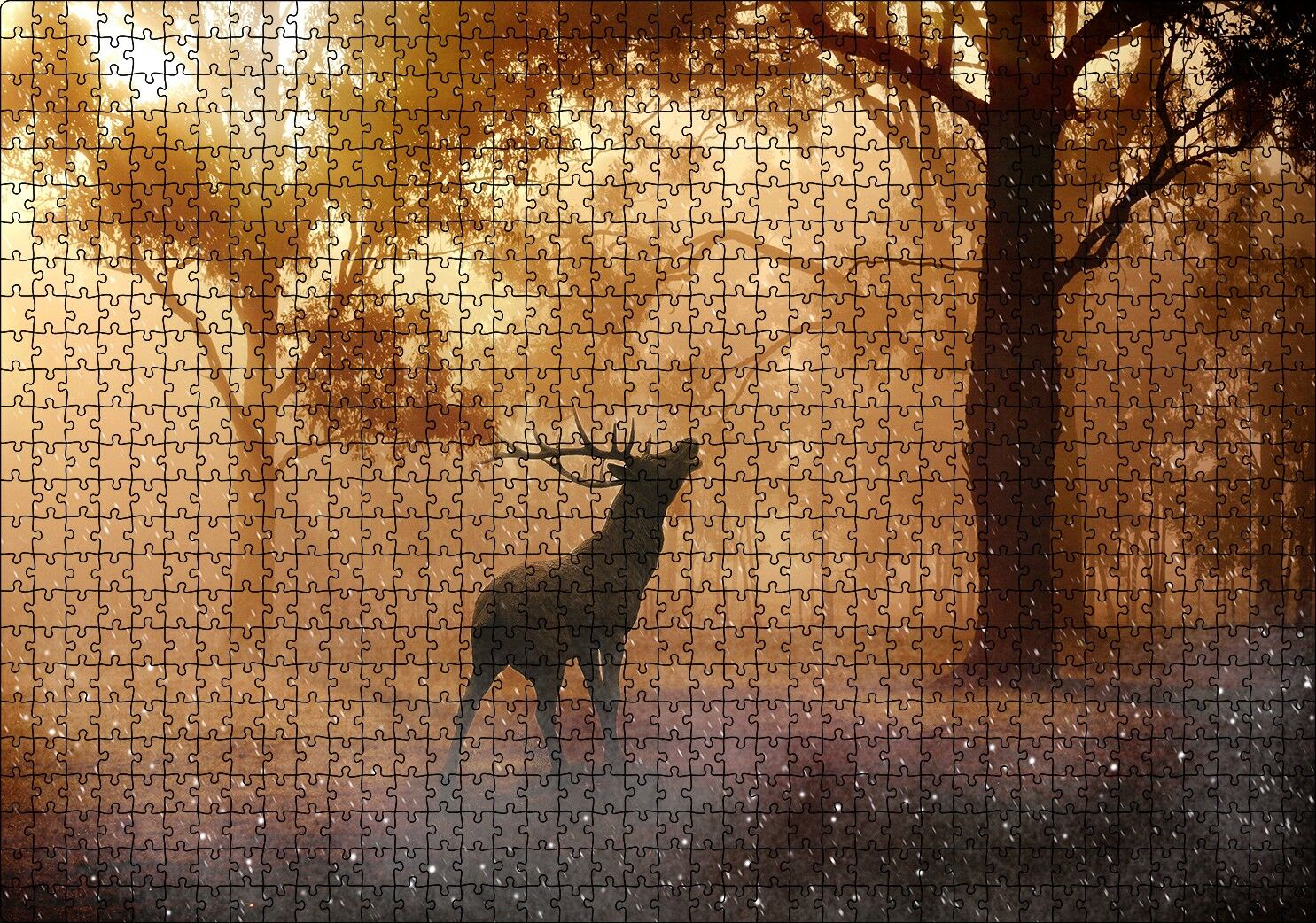 Mistik Orman Güneş Işıkları ve Geyik Puzzle Yapboz MDF Ahşap 1000 Parça 49 cm X 68 cm