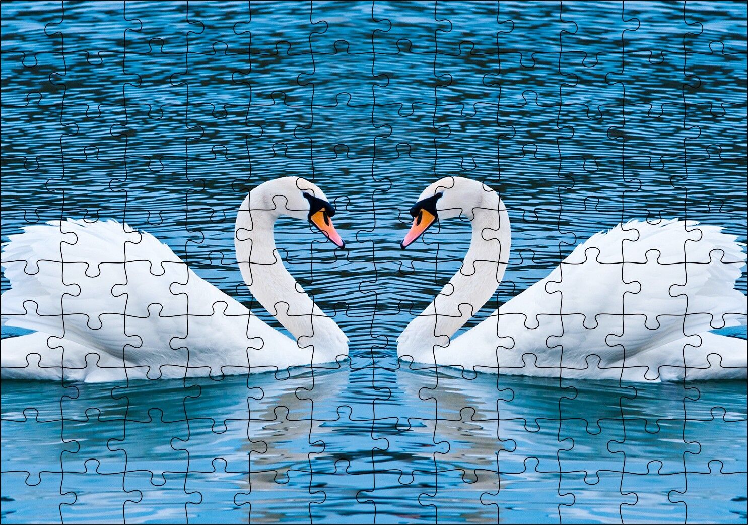 İki Beyaz Kuğu Kalp Şekli Puzzle Yapboz MDF Ahşap 120 Parça 24 cm X 34 cm